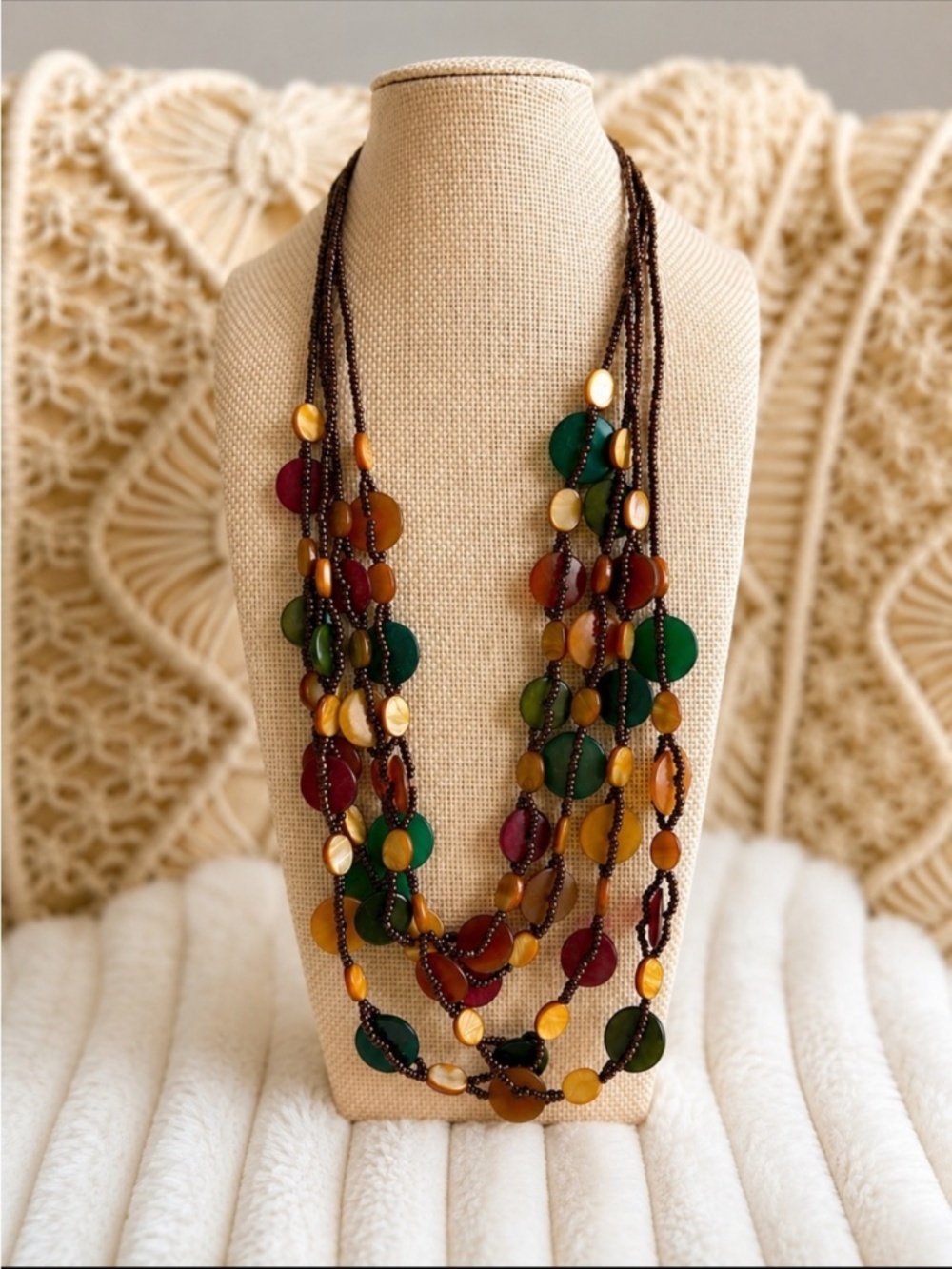 🍂✨ NWOT Multicolor Layered Glass Beaded Necklace | Boho Statement Jewelry ✨🍂
